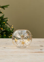 Unique Treasures Gold Stars with Gold Dots Glass Tealight Holder