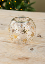 Unique Treasures Gold Stars with Gold Dots Glass Tealight Holder