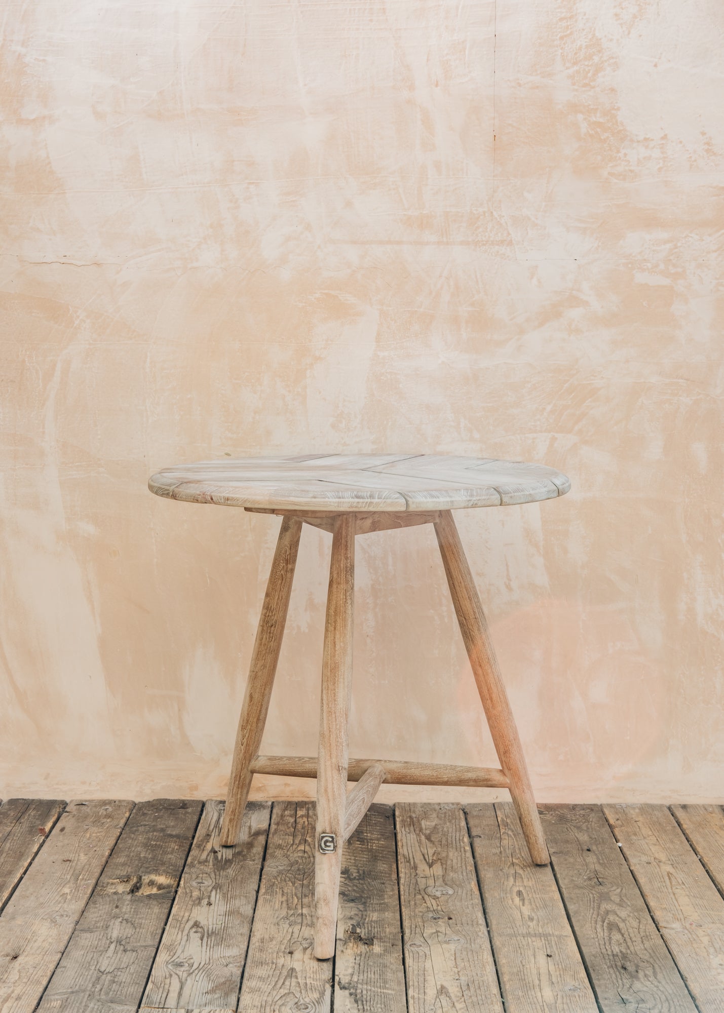 Simone et Georges Faye Teak Bistro Round Table in Natural Grey