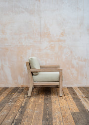 Gommaire Mario Reclaimed Teak One Seater Sofa in Natural Grey and Rope with Cushion