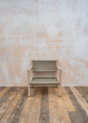 Gommaire Mario Reclaimed Teak One Seater Sofa in Natural Grey and Rope with Cushion