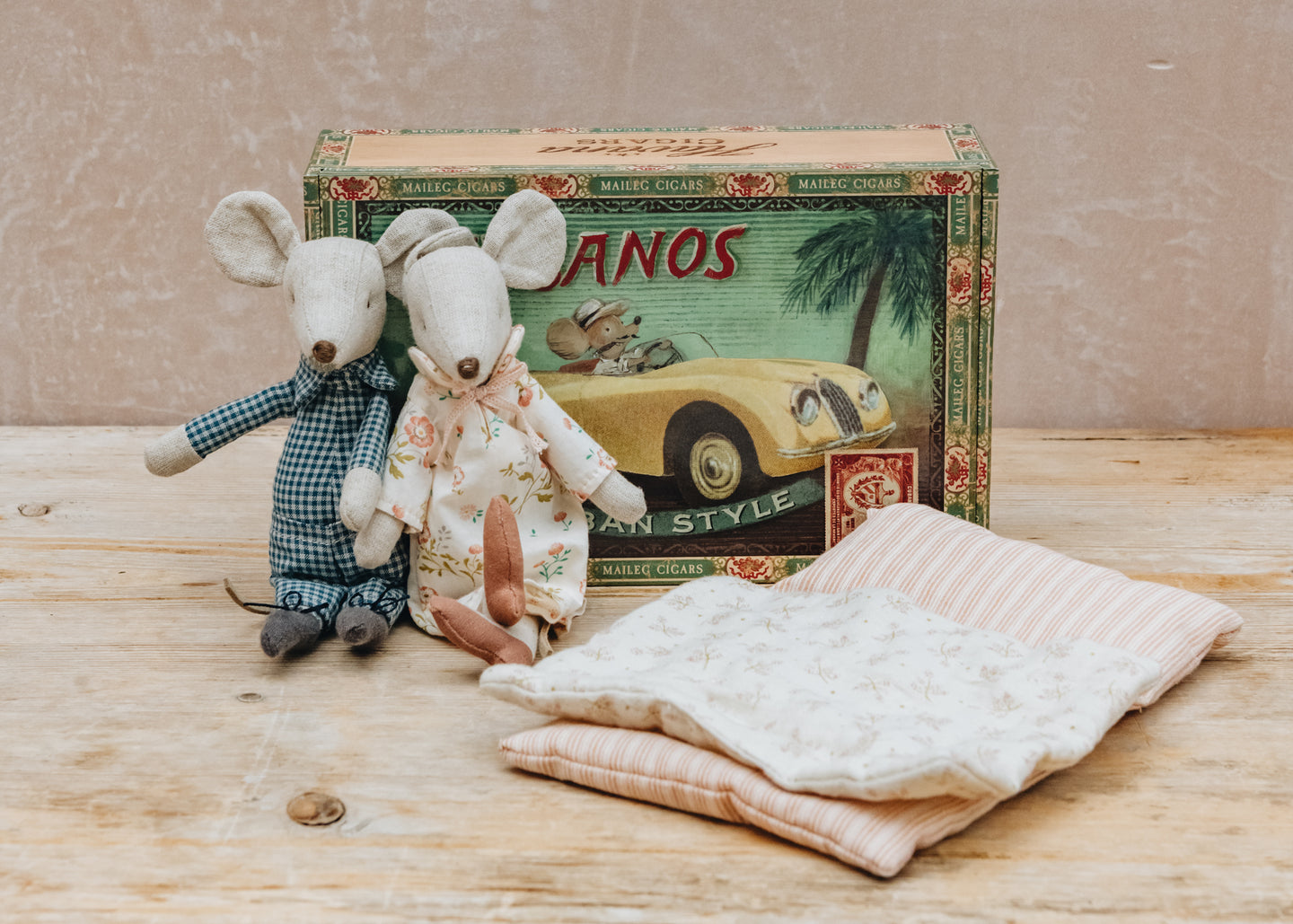 Maileg Grandma and Grandpa Mice in Cigarbox
