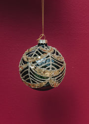 Gisela Graham Green Glass Bauble with Gold Sequin Swags