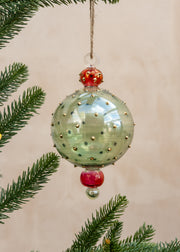 Unique Treasures Green and Gold Dots Glass Bauble