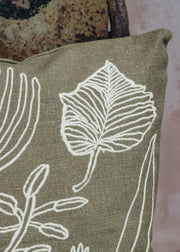 Fine Little Day Green and Yellow Embroidered Botanic Leaves Cushion