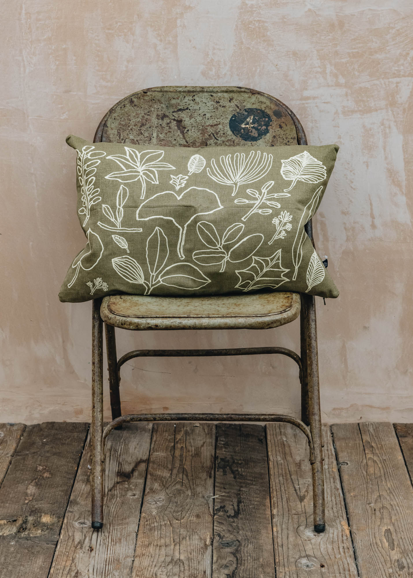Fine Little Day Green and Yellow Embroidered Botanic Leaves Cushion