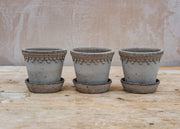 Bergs Potter Grey Copenhagen Pots 10cm, set of three pots and saucers