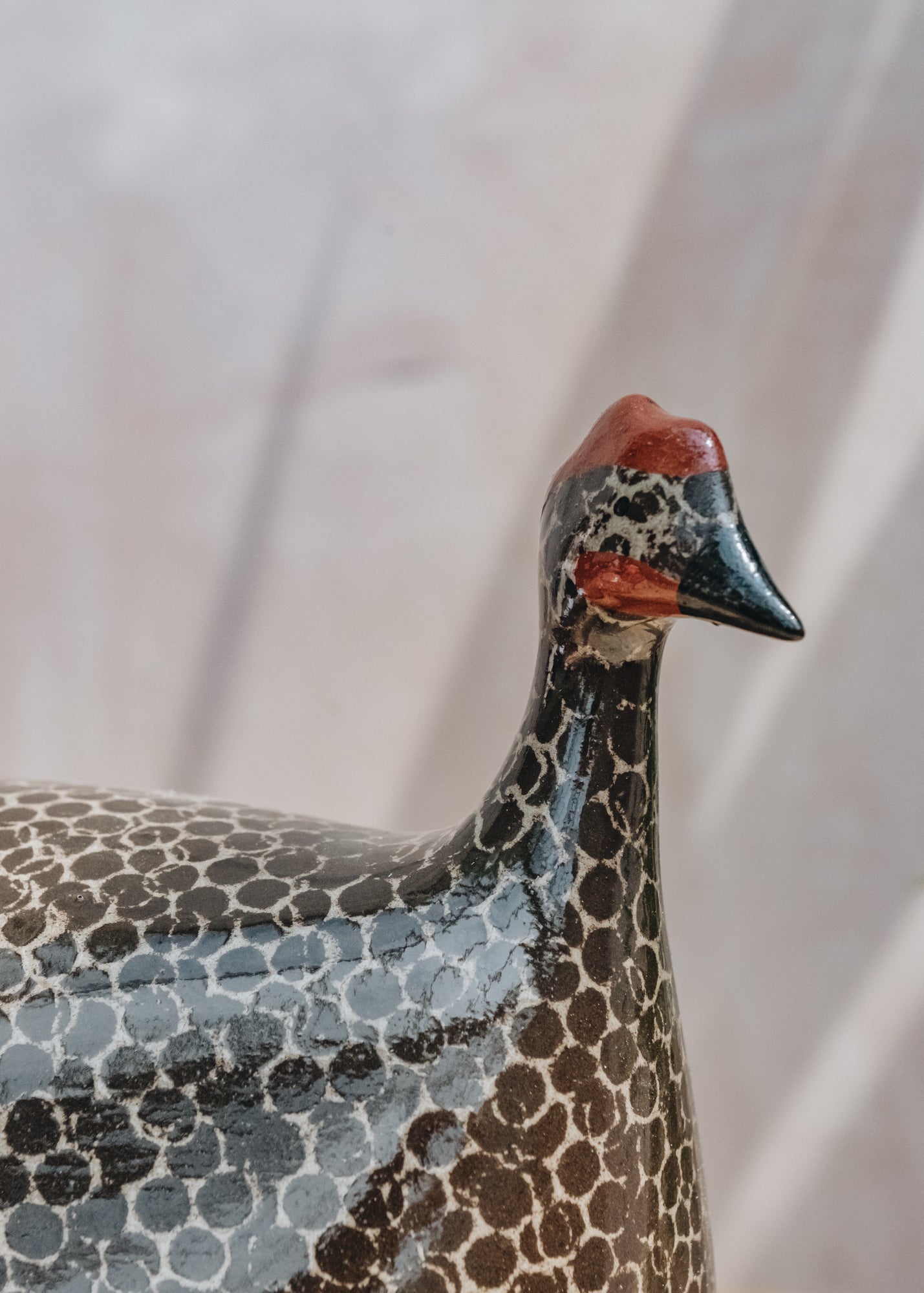 Sarl Caillard Deco Large Ceramic Guinea Fowl in Brown Black Spotted Grey