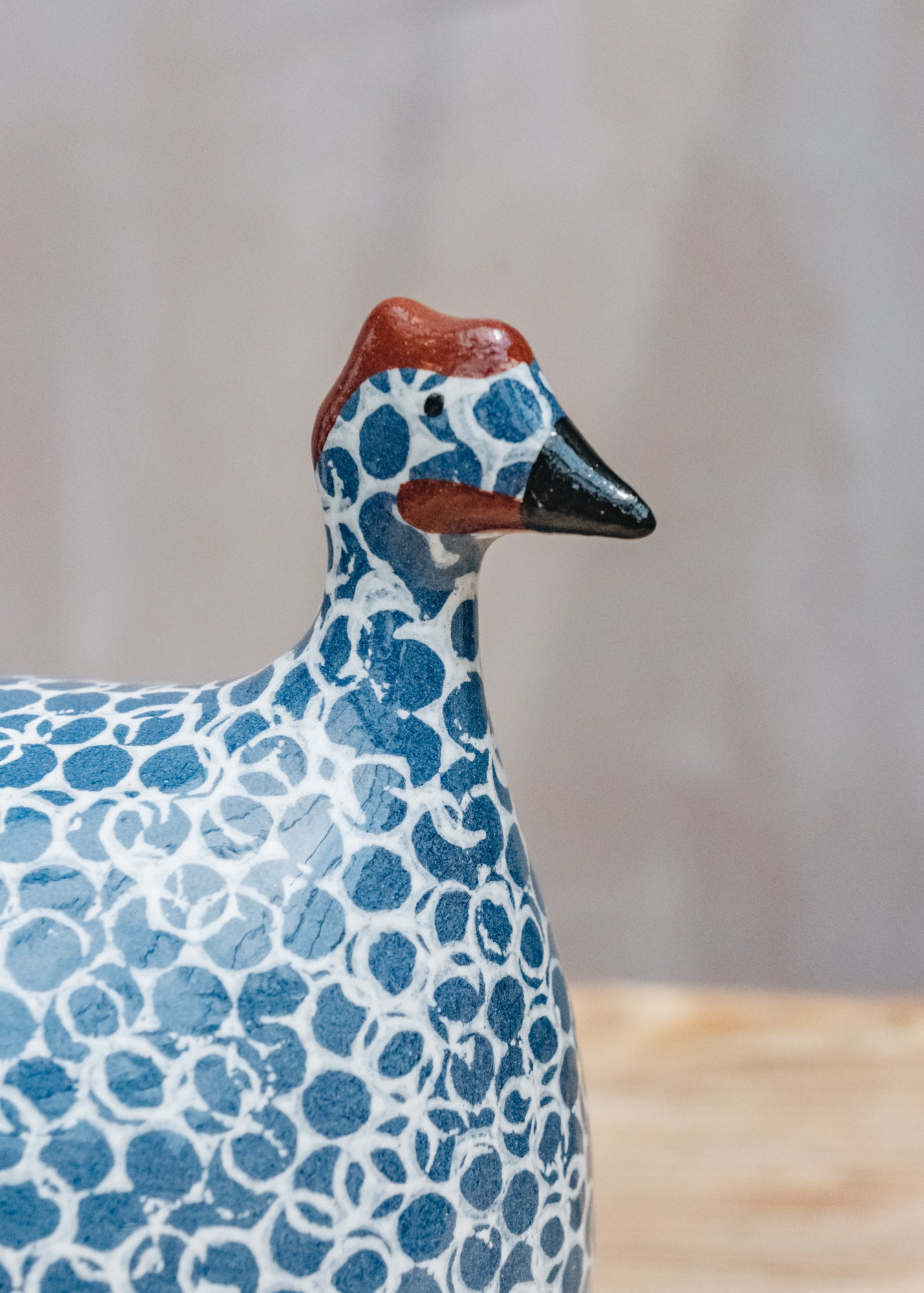 Large Ceramic Guinea Fowl in Electric Blue Spotted White