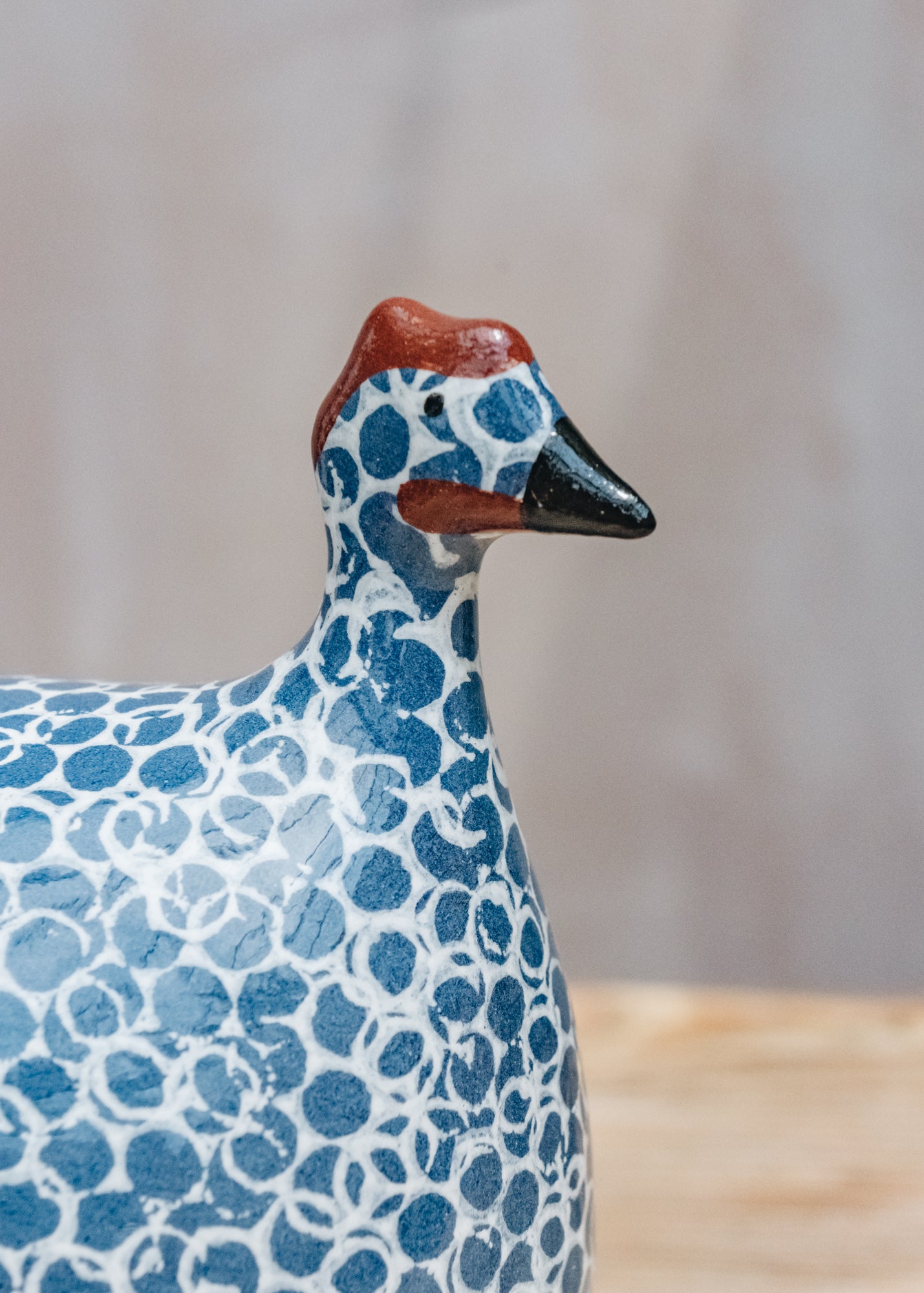 Sarl Caillard Deco Large Ceramic Guinea Fowl in Electric Blue Spotted White