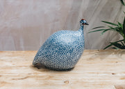 Medium Ceramic Guinea Fowl in Electric Blue Spotted White