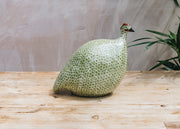 Medium Ceramic Guinea Fowl in Green Splashes Spotted White