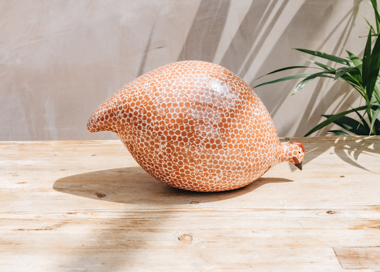 Pecking Ceramic Guinea Fowl in Red Spotted White