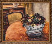 French Interior with Pansies in a Blue and White Bowl