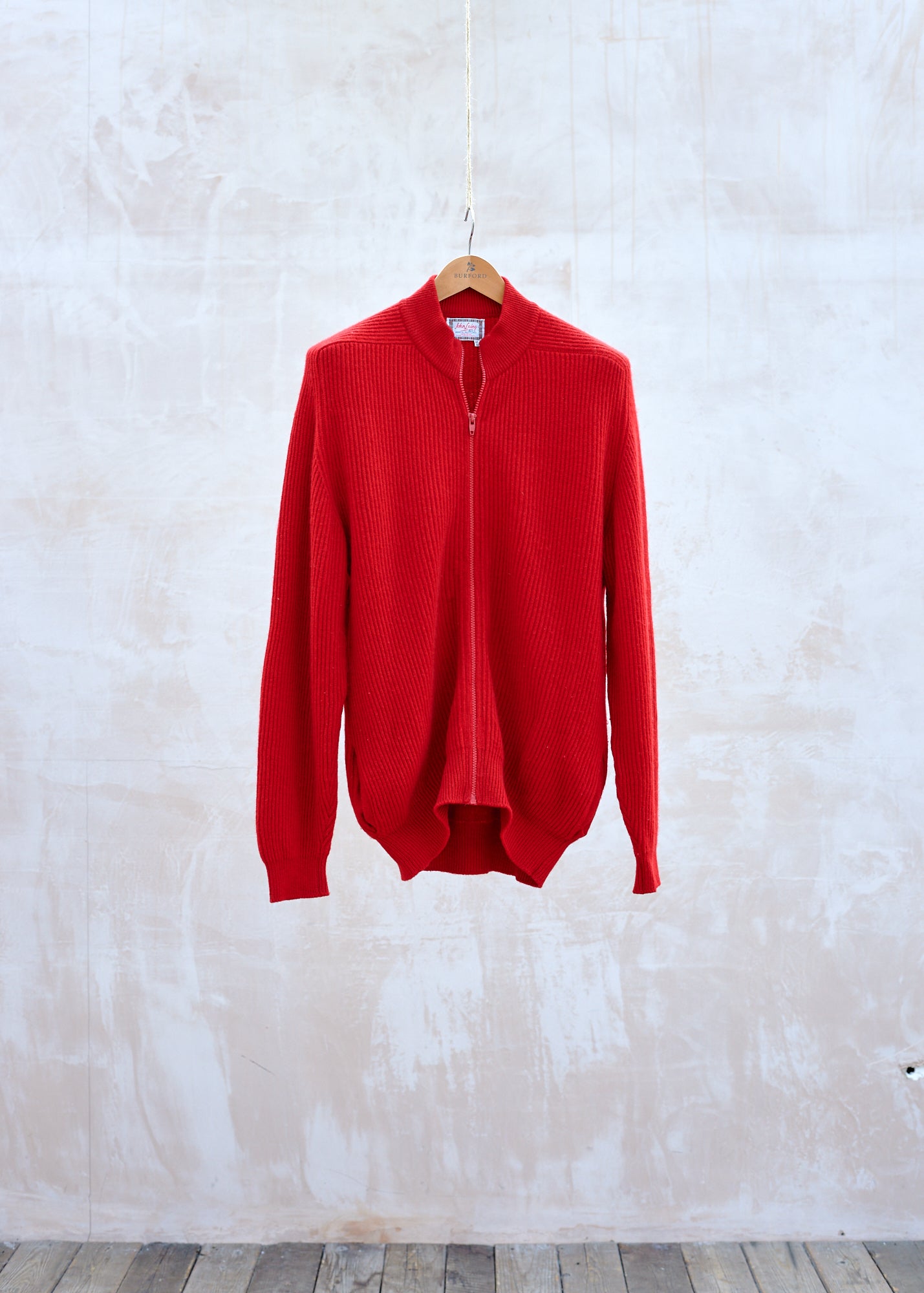 John Laing Red 100 Lambswool Zip Up Cardigan XL Burford Garden Co