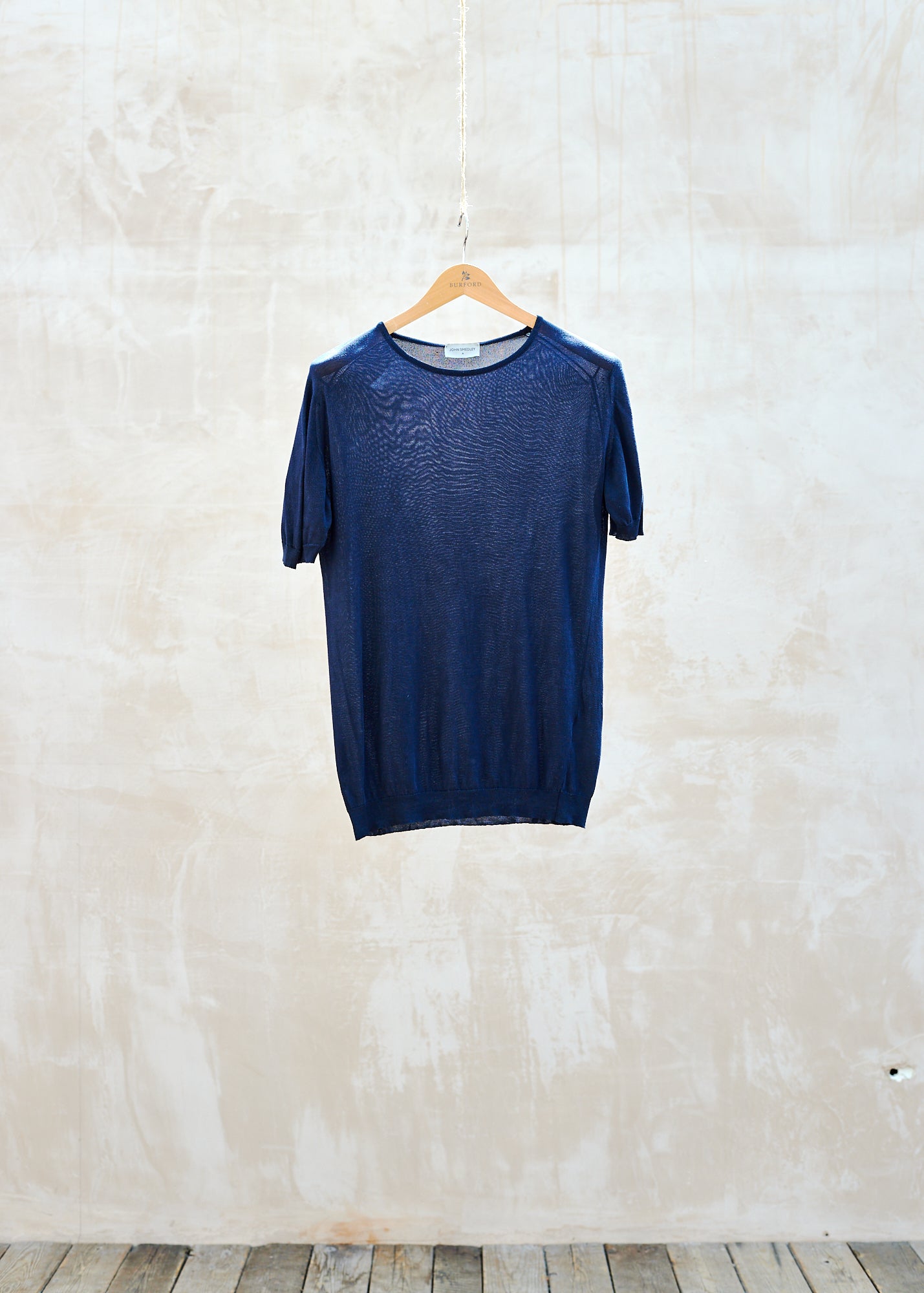 John Smedley 100% Silk Navy Knitted T-Shirt - M