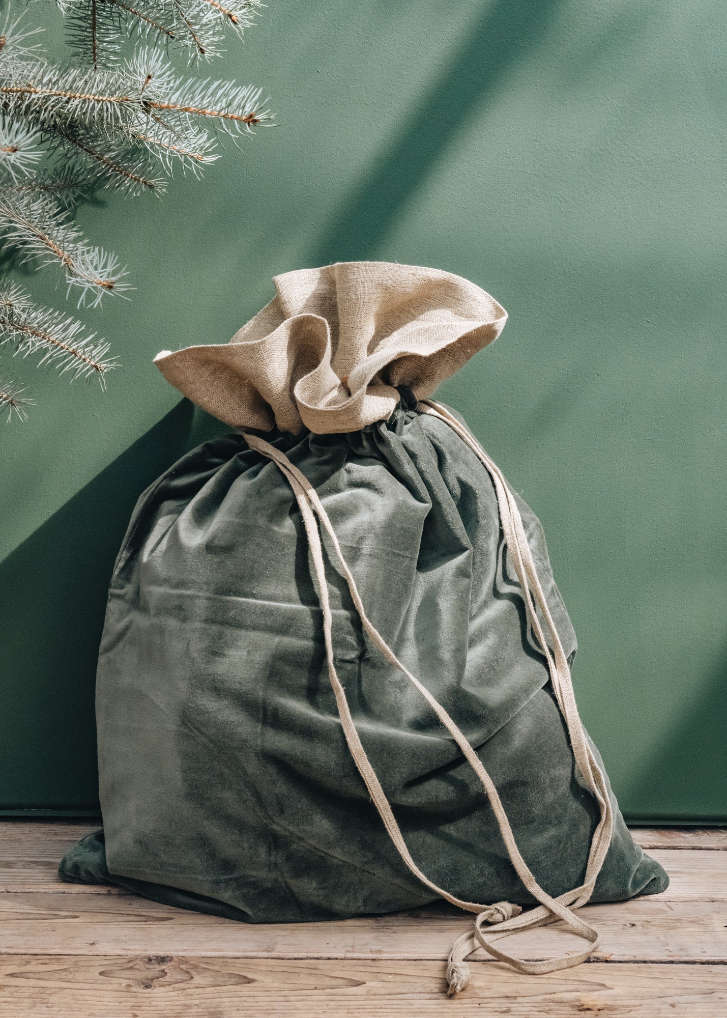 Nkuku Karru Cotton Velvet Sack in Forest Green
