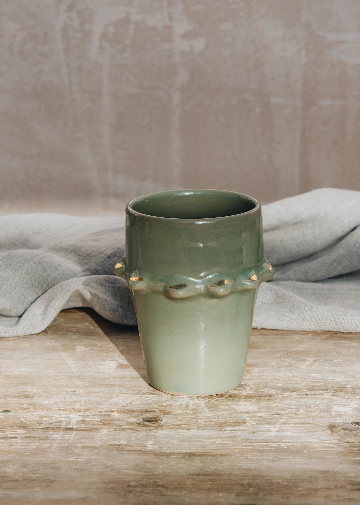 Large Beldi Tazza Sage and Gold Ceramic Cup