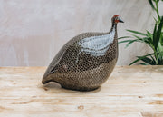 Large Ceramic Guinea Fowl in Brown Black Spotted Grey