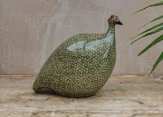 Large Ceramic Guinea Fowl in Green Spotted Bordeaux