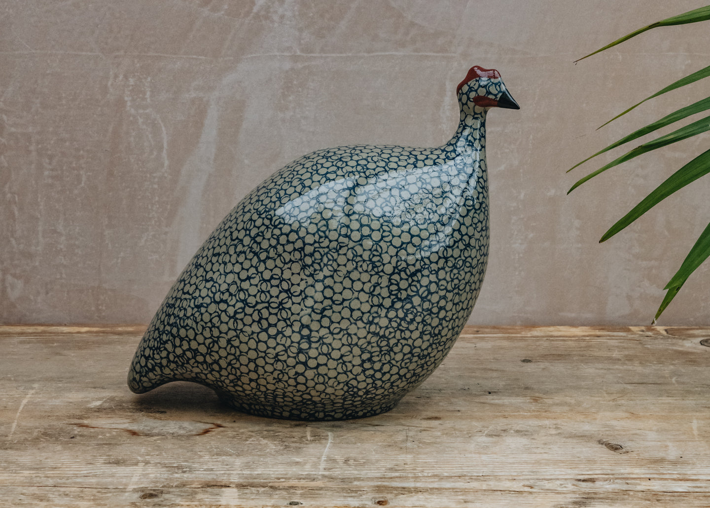 Large Ceramic Guinea Fowl in Grey Spotted Cobalt