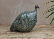 Large Ceramic Guinea Fowl in Grey Spotted Cobalt
