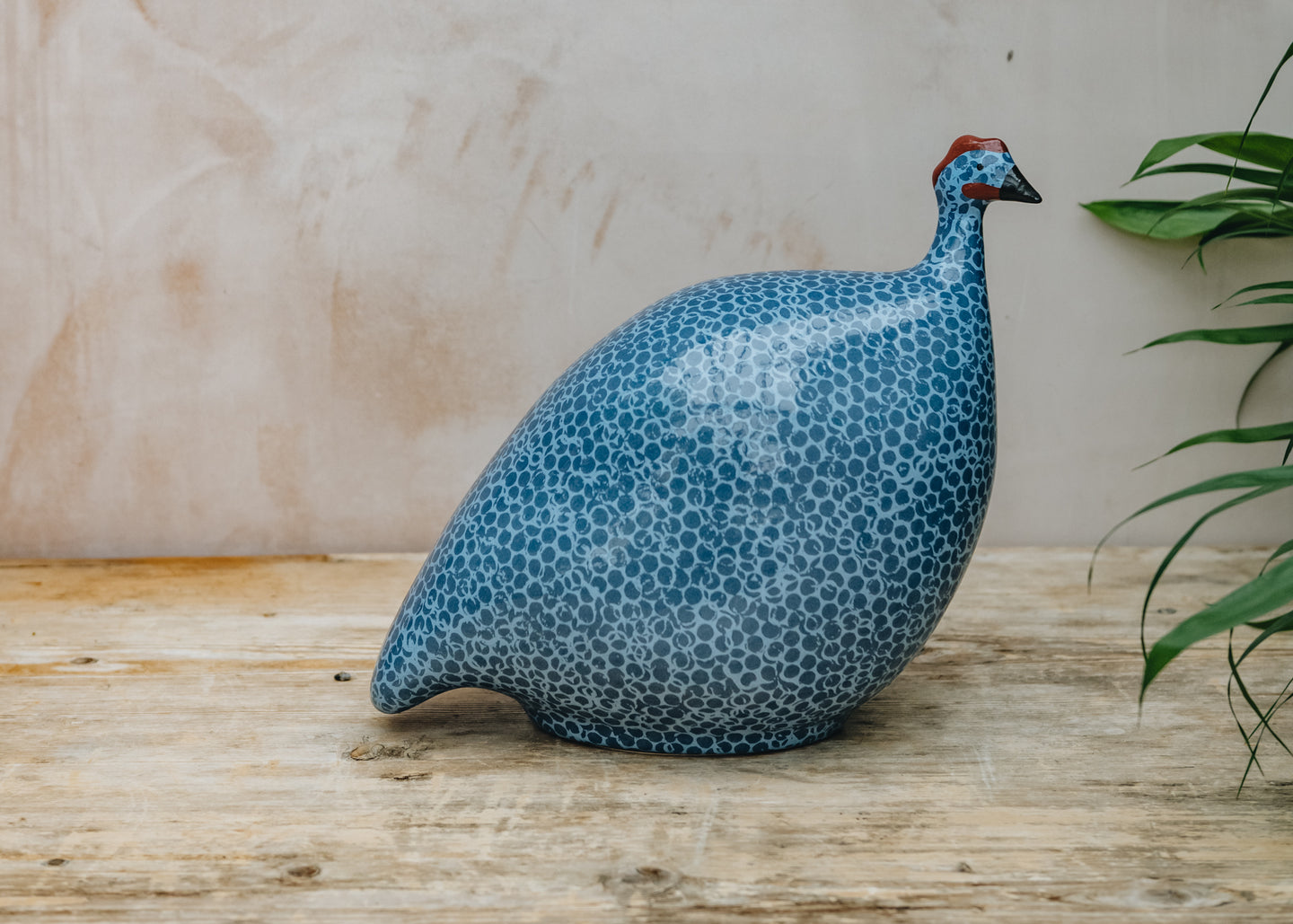 Large Ceramic Guinea Fowl in Blue Spotted Lavender