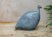 Large Ceramic Guinea Fowl in Blue Spotted Lavender