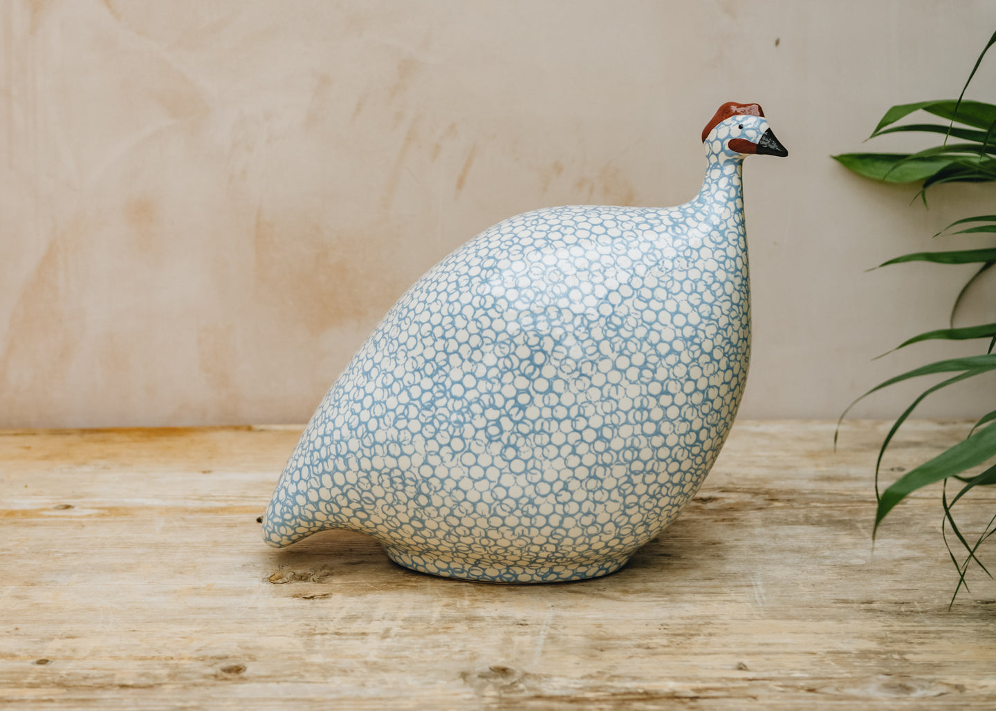 Large Ceramic Guinea Fowl in White Spotted Lavender