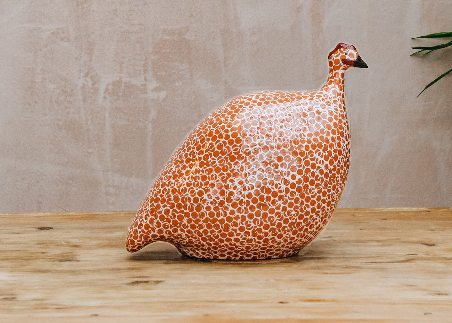 Large Ceramic Guinea Fowl in Red Spotted White