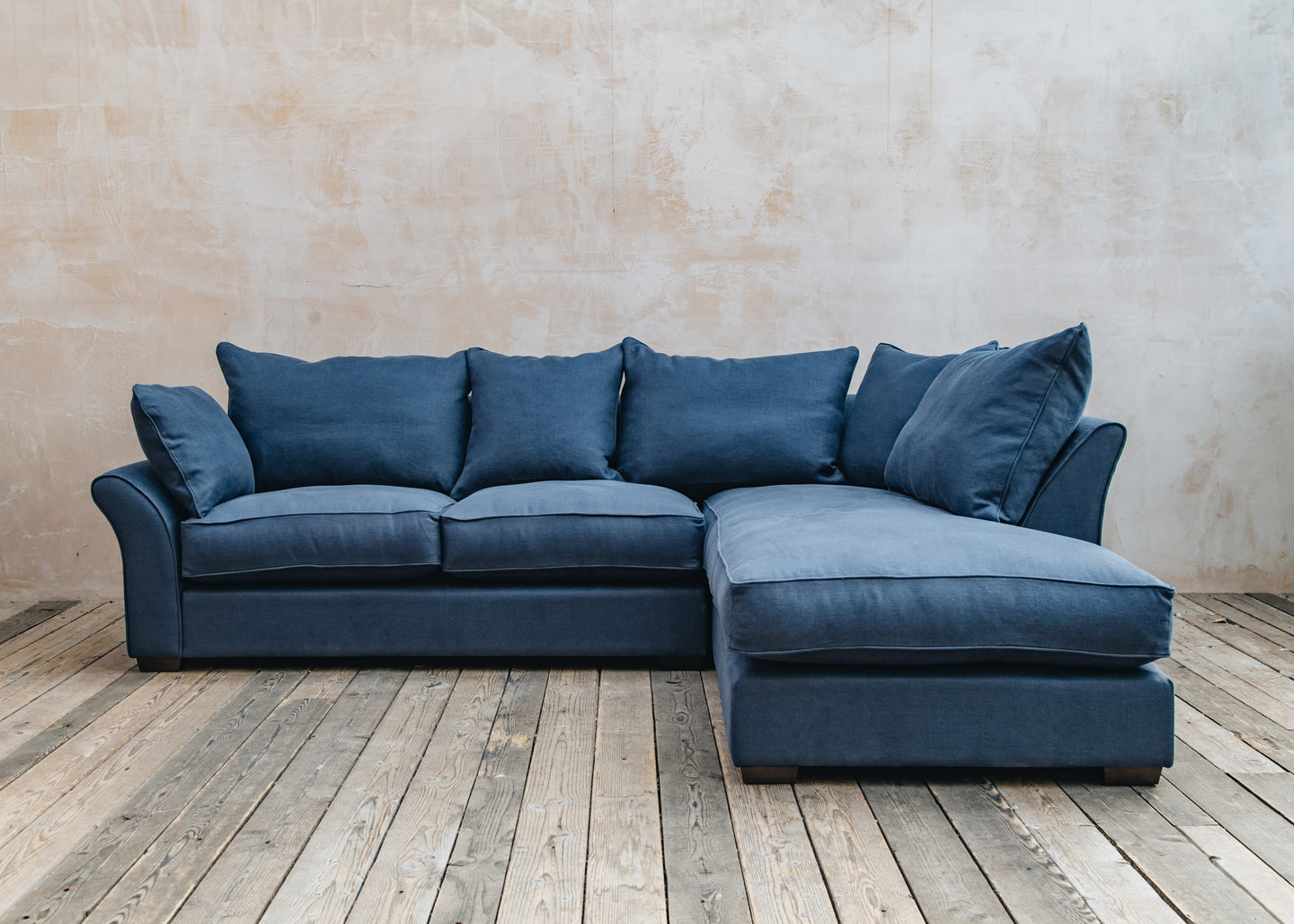Laurel Chaise Modular Two-Piece Sofa in Indigo Slubby Linen
