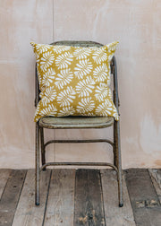 A World Of Craft Leaf Cushion in Mustard and White