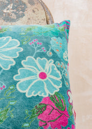 Les Touristes Velvet Cushion in Cosmos Teal, 55x35cm