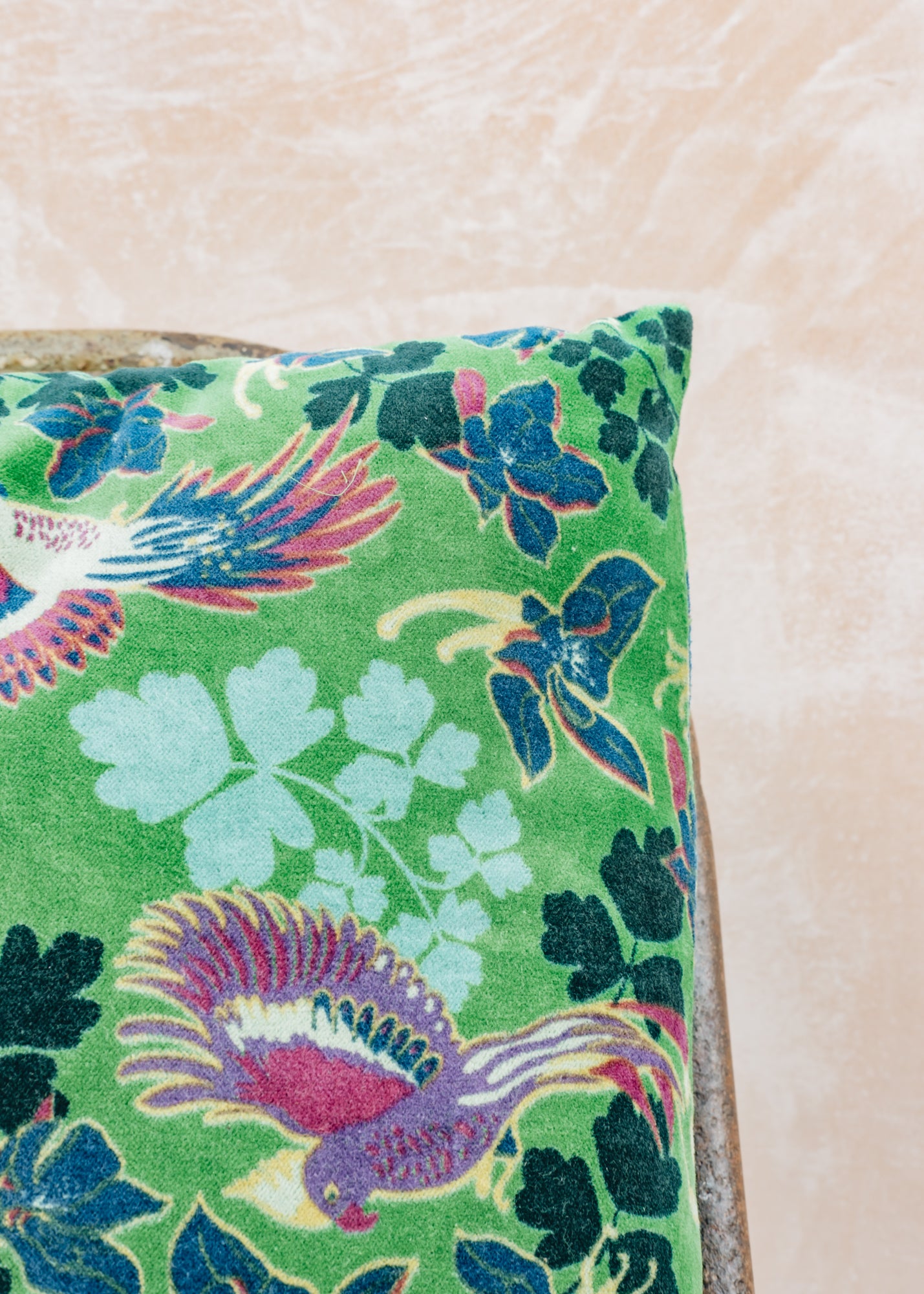 Les Touristes Velvet Cushion in Vibrant Green Columbia, 45x45cm
