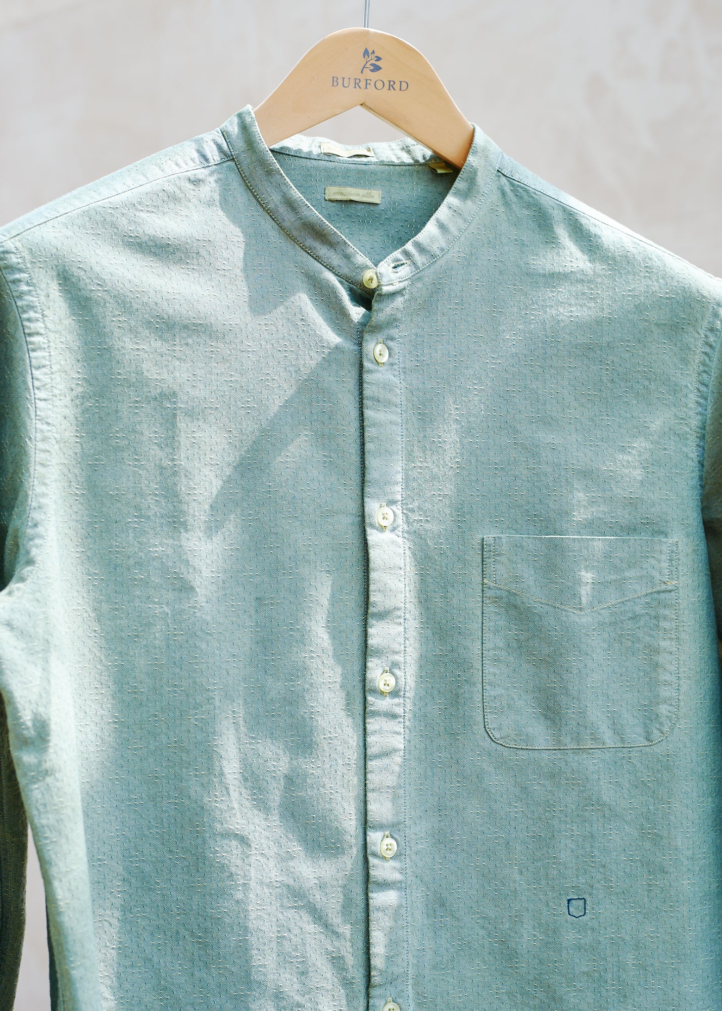 Kenny Ryder Massimo Alba Textured Pure Cotton Collarless Shirt - M