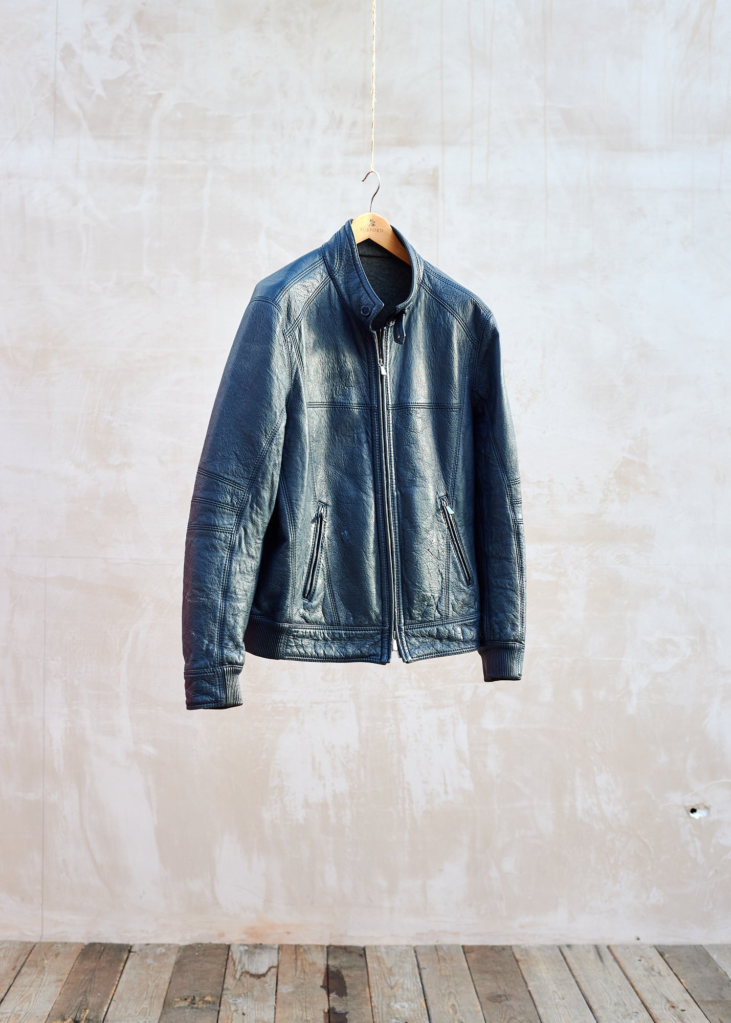 Mandelli Cashmere Lined Tough Blue Leather Jacket - XXL