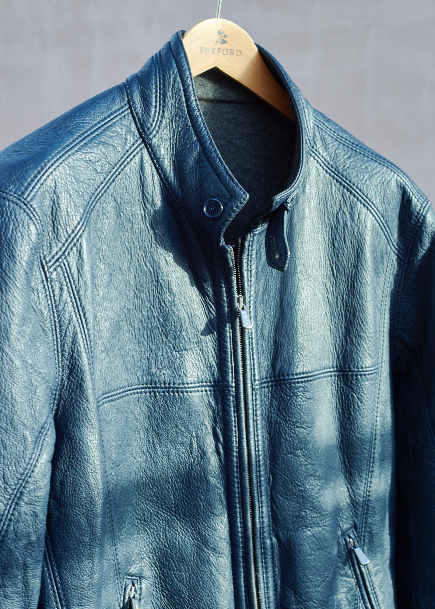 Mandelli Cashmere Lined Tough Blue Leather Jacket - XXL