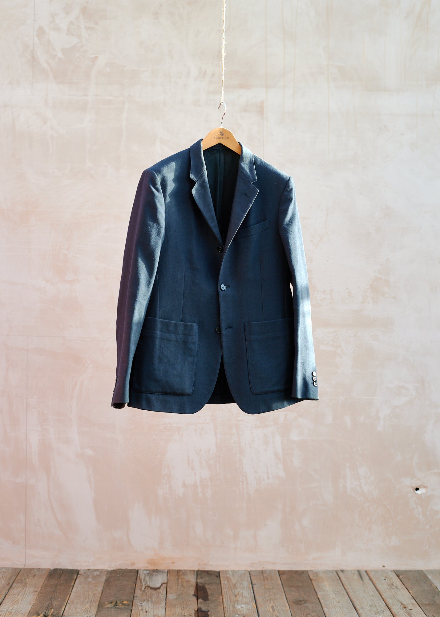 Margaret Howell Wool/Cotton Navy Herringbone 3-Button Blazer - S/M