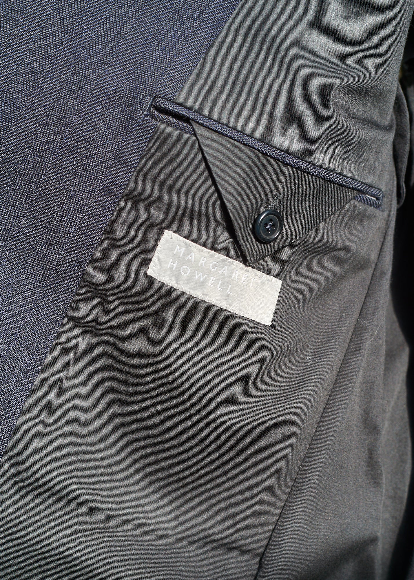 Margaret Howell Wool/Cotton Navy Herringbone 3-Button Blazer - S/M