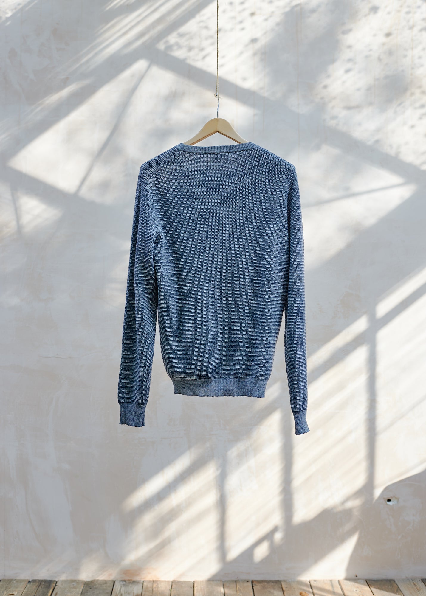 Kenny Ryder Margaret Howell Textured Blue/Grey Cotton & Wool Crewneck - S/M