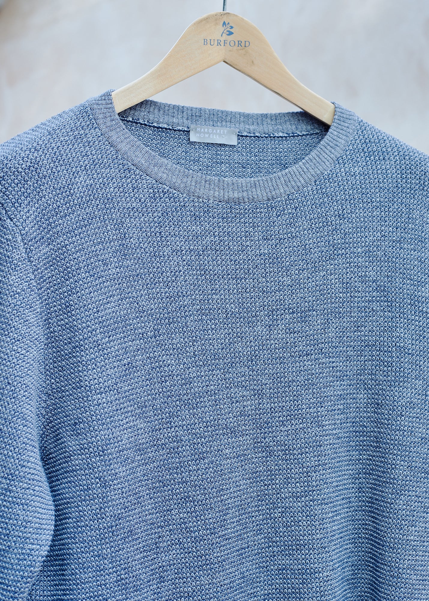 Kenny Ryder Margaret Howell Textured Blue/Grey Cotton & Wool Crewneck - S/M