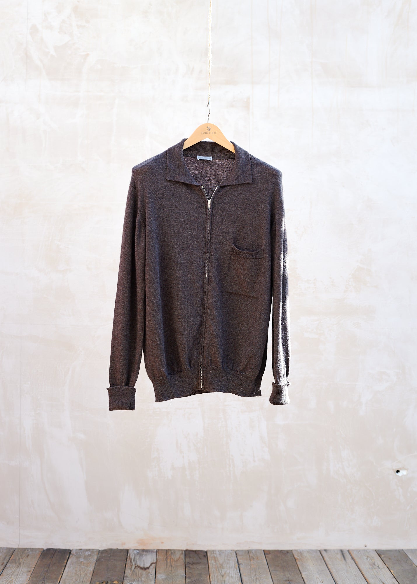 Margaret Howell Merino Wool Knitted Brown Zip-Up Cardigan - M