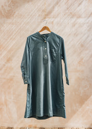 Cut Loose MHL. Collarless Swing Dress in Mineral Blue