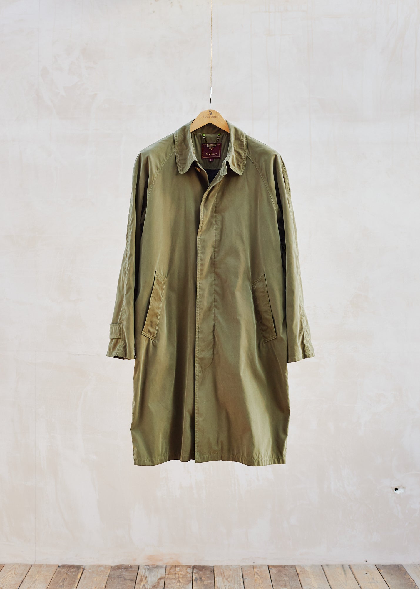 Kenny Ryder Mulberry Olive Green Long Raincoat - L
