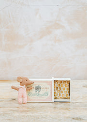 Sleepy Wakey Baby Mouse in Rose Matchbox