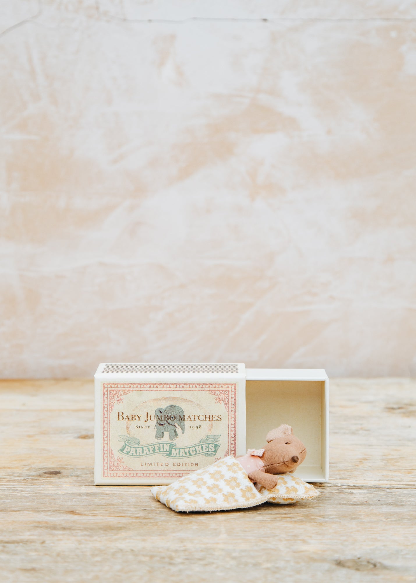 Maileg Sleepy Wakey Baby Mouse in Rose Matchbox