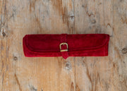 Manopoulus Handcrafted Burgundy Red Suede Roll Up Chess Set