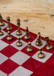 Manopoulus Handcrafted Burgundy Red Suede Roll Up Chess Set