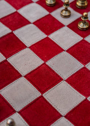 Manopoulus Handcrafted Burgundy Red Suede Roll Up Chess Set