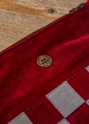 Manopoulus Handcrafted Burgundy Red Suede Roll Up Chess Set